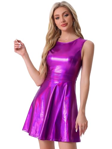 Image of Allegra K Women's Metallic Sleeveless High Waist Club Party Disco Holographic Dress