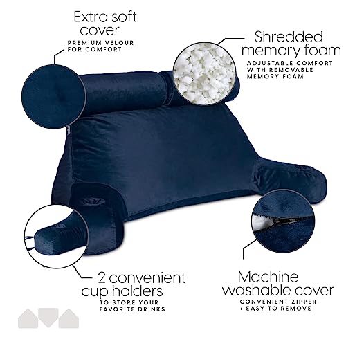 Milliard Double Reading Pillow With Shredded Memory Foam, Great As Backrest For Books Or Gaming With Removable Velour Cover-Two Person Sit Up Pillow (Navy Blue) #TOP2