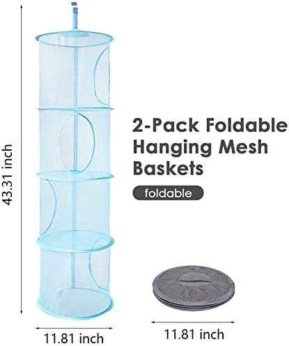 2Pcs Hanging Mesh Storage Net, 4 Tier Compartments Collapsible Hanging Mesh Storage Basket, Space Saving Organizer for Soft Toys Clothes Sundries Bra Lingerie Socks Tights Stockings Underwear