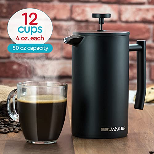 Large French Press Coffee Maker Double Wall 304 Stainless Steel 4