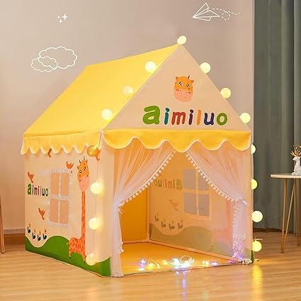 Image of Jumbo Size Light Weight Kids Play Tent House for 3-13 Year Old Kids Girls and Boys (Yellow Giraffe)