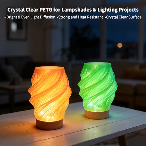 Image of IEMAI Clear PETG Filament 1.75mm 2KG Bundle, 1KG x 2 Spools Orange & Fluorescent Green, Glossy Transparent Finish PETG 3D Printer Filament for Lampshades, Home Decor & DIY Models