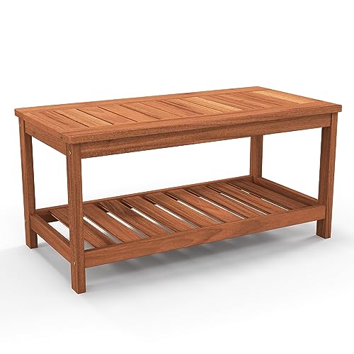 Tangkula Wood Outdoor Patio Coffee Table, 2-Tier Coffee Table with