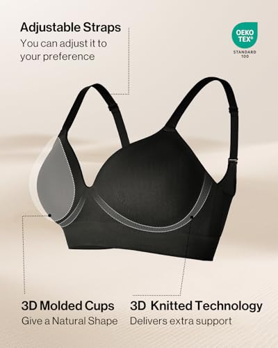 Ubras Push Up Wireless Bra Supportive Seamless Bralette Shaping T Shirt Bra for Big Breast Black XL