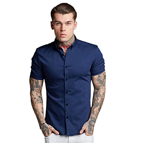 Chemise légère col montant homme bleu pour éviter la chaleur en taille L