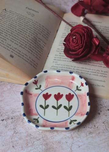 Image of WEAVING HOMES Pink Peony Handmade Dessert Plate, Size: 11 cm Microwave & Dishwahsher Safe (Set of 1)