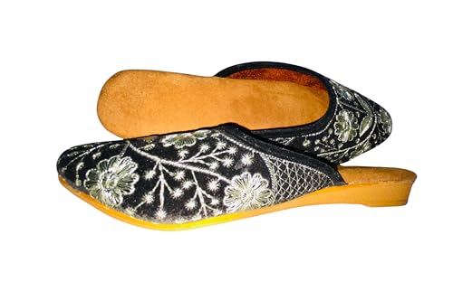 Image of Women's Velvet Embroidered Jutti | Traditional Ethnic Footwear with Floral Design | Comfortable Slip-On Flats