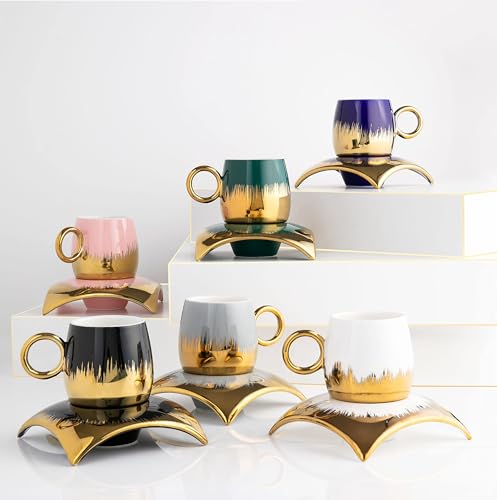 GLOXZY Turkish Coffee Cup Set of 6 with Saucers &