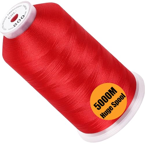 New brothread - Single Huge Spool 5000M Each Polyester Embroidery Machine Thread 40WT for Commercial and Domestic Machines - Red