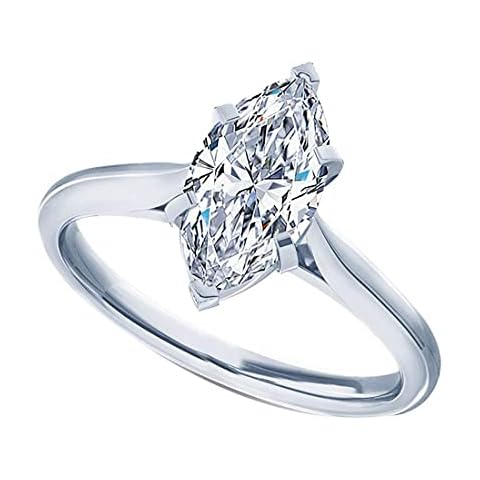 1.25 Carat Marquise Cut CZ Simulated Diamond Solitaire Engagement Ring for Her in Gold Plated 925 Sterling Silver (Ring Size R) Cover
