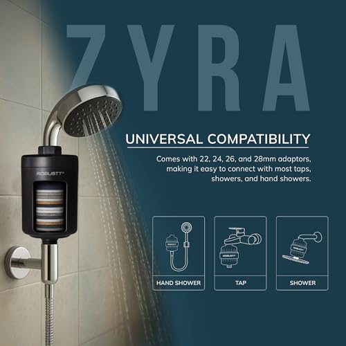 Image of Robustt Zyra 15 stage Shower /Tap Filter & Water Softener for Home (Black) | Reduces Hair Fall, Skin Dryness & Limescale| Hard Water Filter For Tap, Shower, Handshower| For Municipal /Chlorine Water