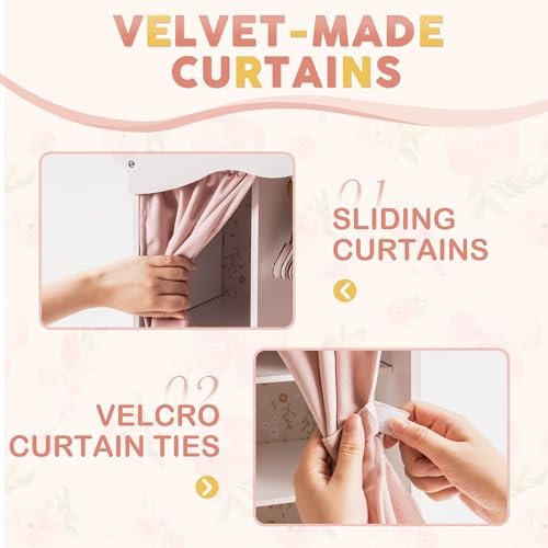 ROBUD Holzpuppenschrank mit Spiegel und 5 Kleiderbügeln Kinder ab 3 Jahren