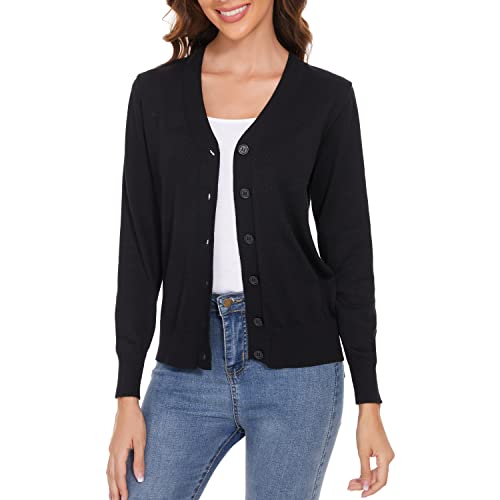 Women's V Neck Button Down Long Sleeve Cardigan Sweater