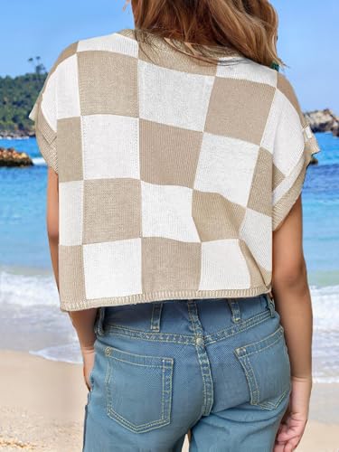 Girls Spring Crop Tops 2026 Summer Sweaters Cute Cap Sleeve Colorblock Loose Teen Top School Picture Outfits