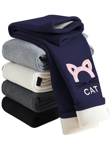 Kiench Girls Fleece Lined Pants Cotton Winter Warm Leggings High Waist