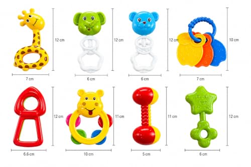 Image of 8 PCS Baby Rattle Toy Set for Newborn Babies (0-12 Months) | BPA Free Colorful Infant Rattles & Teethers | Educational Sensory Toys for Boys & Girls