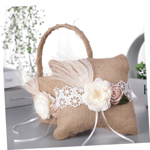 Coussin porte-alliances et panier en lin pour cérémonie de mariage - 4