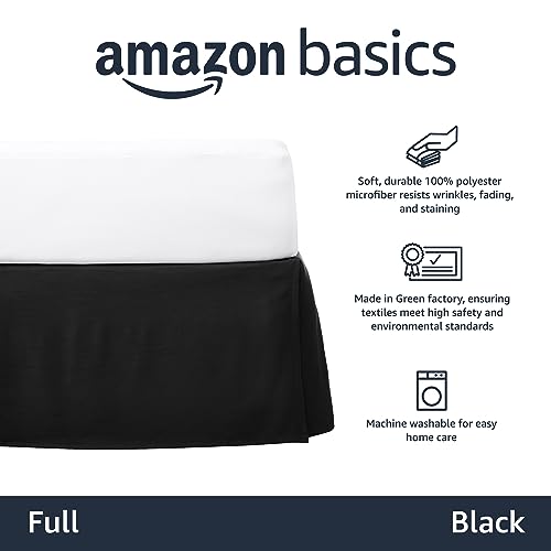 Image of Amazon Basics Lightweight Pleated Bed Skirt, Wrinkle Resistant, Machine Washable, Full, Black, Solid
