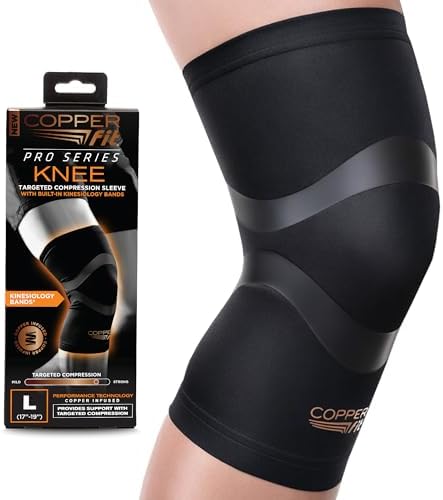 Copper Fit Pro Series Performance Compression Knee Sleeve, Black with Copper Trim, Medium