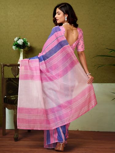 Image of Satrani Women's Chanderi Cotton Printed Ready To Wear One Minute Pre Pleated Readymade Saree with Unstitched Blouse Piece