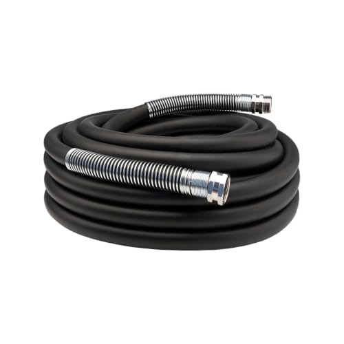 Image of Guitrees 2026 Upgraded Garden Hose 25FT x 5 /8 inch, Heavy Duty Rubber Water Hose with Five Layered Braiding, Swivel male and female Nickel-plated Brass Fittings, 1000PSI Burst, 300PSI Working (Black)