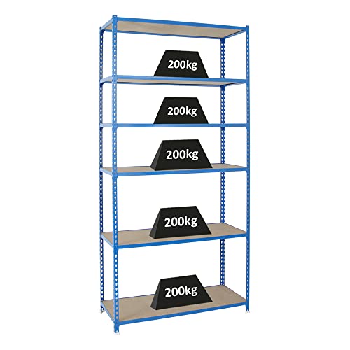 PROREGAL Schwerlastregal Giant MULI | HxBxT 250x120x40cm | 6 Fachböden | Fachlast 200kg | Blau | Lagerregal Kellerregal Werkstattregal Metallregal Fachbodenregal Steckregal