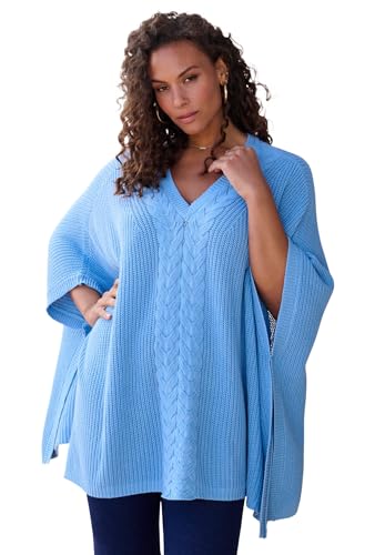 Roaman's Women's Plus Size Cable Knit Poncho