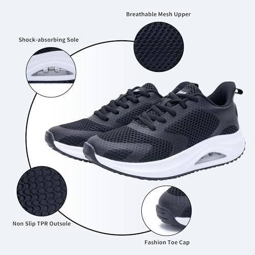 Image of Women's Arch Support Walking Shoes Breathable Orthotic Gym Nurse Tennis Sneakers for Plantar Fasciitis Foot Pain Black Size 10.5