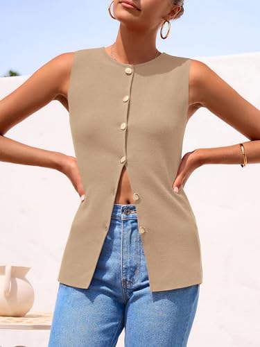 Image of PRETTYGARDEN Women's Sweater Vest Button Down Summer Tank Tops 2026 Sleeveless Knit Vests Fashion Business Casual Outfits