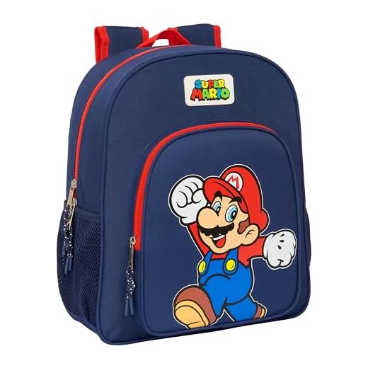 SUPER MARIO WORLD - Mochila Escolar Niño, Mochila Infantil, Adaptable a Carro, Ideal para Niños en Edad Escolar, Cómoda y Versátil, Calidad y Resistencia, 32x12x38 cm, Color Azul marino