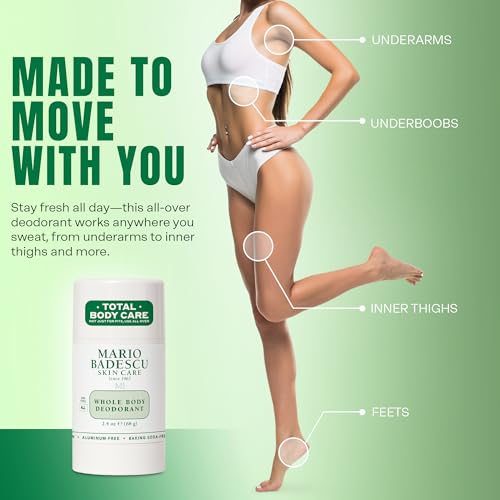 Image of Mario Badescu Whole Body Deodorant for Women and Men, Baking Soda & Aluminum Free, Lightweight All Over Deodorant, Full Body Odor Eliminator for Travel & Daily Use, Non-Irritating, 2.4 Oz