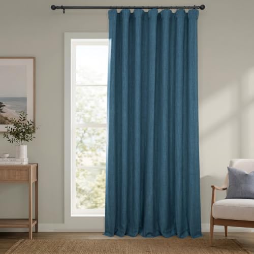 HPD Half Price Drapes - Faux Linen Curtains for Living Room (1 Panel) - 100W X 108L - Extra Wide Textured Room Darkening Curtains for Bedroom 108 Inches Long - Drapes for Home Decor, Story Blue