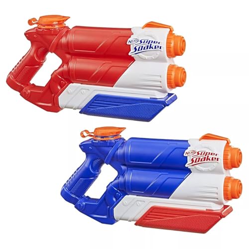 NERF Super Soaker Twin Tide Doppelpack - 2 Wasserpistolen mit je 2 Läufen | Pump-Action Wasserblaster 2er Set - 975ml Tank - Sommerspielzeug für Kinder ab 6 Jahren
