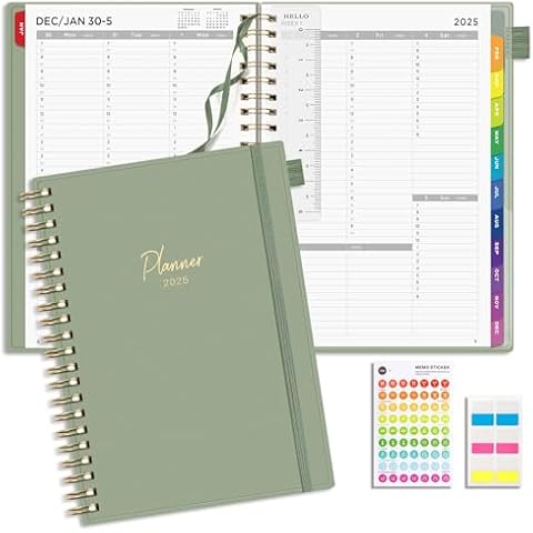 EMSHOI 2025 Appointment Book 8.5 x 11, 30-Minute, A4 Weekly and Monthly Planner, Daily Hourly Planner, Spiral, PVC Cover, Note Pages, Monthly Tabs, LightGreen (Note: Wed was misspelled as Web) Cover