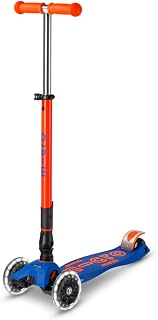 Micro Kickboard | Maxi Foldable LED Kids Scooter for Ages 5-12 | Children up to 110 lbs | 3 Wheel Lean-to-Steer Design | Adjustable T Bar | Smooth Ride, Motion Activated PU LED Wheels | Swiss Design