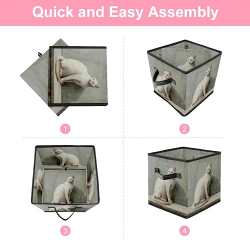 Paniers de rangement pliables en tissu chat blanc 27,9 cm boîte pour linge et armoire