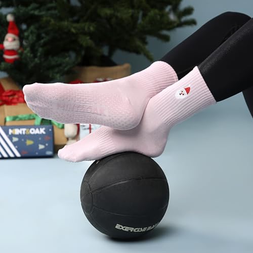 Image of Mint & Oak Pilates Socks with Grips for Women, Ankle Length Non-Slip Yoga Socks, Cotton Ideal For Yoga, Pilates, Gym, Workout, Cute Women's Gift