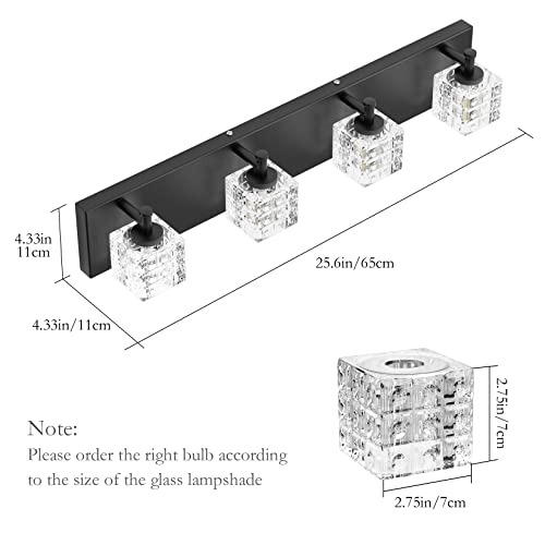 Image of Ralbay Crystal Vanity Lights - 4 LED Modern Matte Black Bathroom Vanity Lights Over Mirror