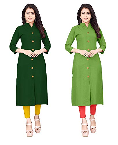 Image of NATEK Women's Cotton Straight Plain Kurtis Combo Pack of 2