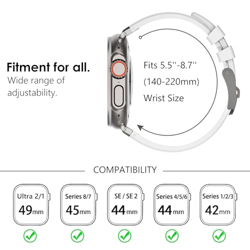 WINGLE 49mm 46mm 45mm 44mm 42mm(series 3) for Apple Watch Strap,Liquid Silicone Rubber Strap Replacement band for iWatch Ultra 3/Ultra 2 1/SE 3 2 1/Series 11 10 9 8 7 6 5 4 3 2 1,Titanium/White - Image 4