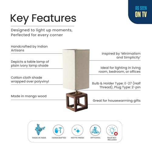 Image of ExclusiveLane 'Aura Light' Mango Wooden Table Lamp for Bedroom Living Room Home Decoration & Bedside Lamp Bed Lamps for Side Table Side Lamp for Bed Room (39.5 Cm, Without Bulb, Handcrafted)