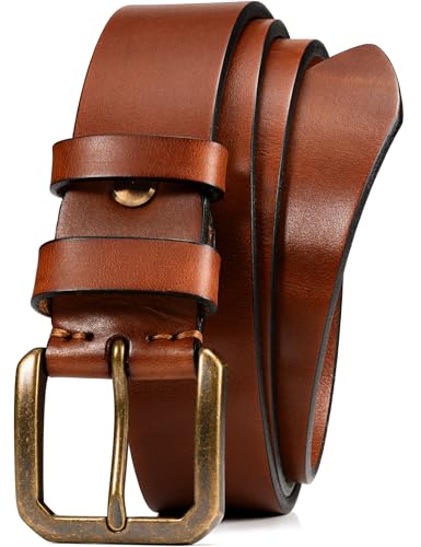 WOLFANT Thicken Full Grain Heavy Duty Casual Work Belts for Men,100% Italian Real Solid Leather