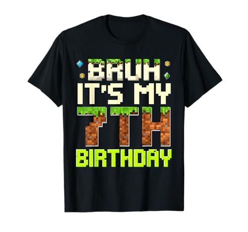 7th Birthday Boy Bruh It's My 7th Birthday Gamer Pixel T-Shirt