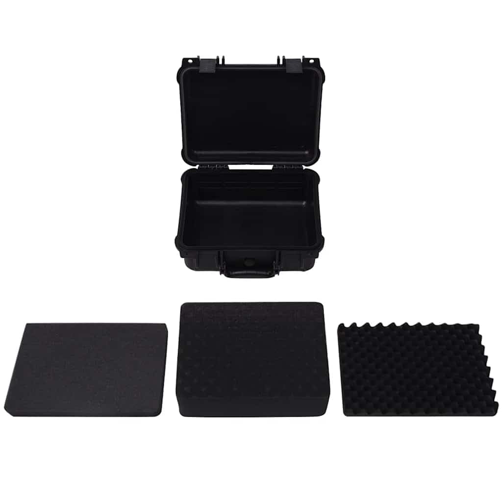 Maletín universal negro 35 x 29,5 x 15 cm, estuche rígido resistente a los golpes con junta tórica, válvula de compensación de presión, incluye inserto acolchado para cámara, objetivo