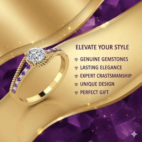 Image of Choose Your Gemstone Rope Split Shank Diamond CZ Ring Yellow Gold Plated Round Shape Split Shank Engagement Ring Minimal Modern Design Birthday Gift Wedding Gift US Size 4 to 12