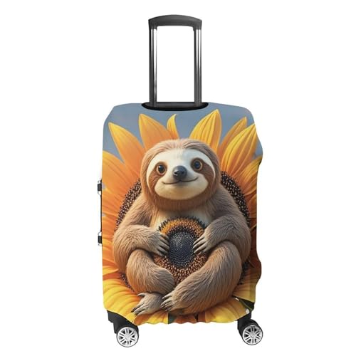 Sloth Sitting on Sunflower Printed Luggage Cover Protector, Fits 18-32 Inch Luggage4