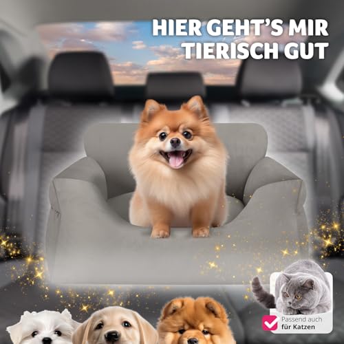 tectake® Hundesitz, Autositz für Hunde, Hunde Autositz für Rückbank, Beifahrer oder Rücksitz, Reisebett Hund, mit Hundegurt, Sitzerhöhung mit Hundeanschnaller, Hundebett mit Anschnaller - grau
