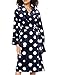 Marque Amazon - Iris & Lilly Peignoir Long en Peluche Ultra Doux Femme, Bleu Marine, Motif À Pois, Taille L