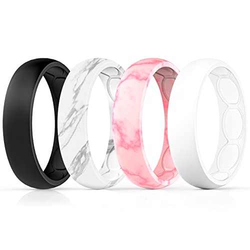 Forthee Breathable Designed Silicone Wedding Ring for Women, 5.7mm Silicone Rubber Band, Durable Wedding Ring Replacement, Comfortable fit, Skin Safe