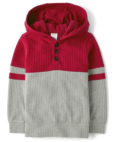 Gymboree,and Toddler Long Sleeve Hoodie Sweatshirt,Red and Grey,5T